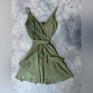 Trixxi Olive Green Plaid Mini Dress